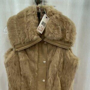 Siena Studio Women's Brown Rabbit Fur Button Up Vest - Sz M